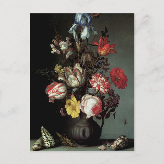 Flowers in a Vase with Shells and Insects Postcard (Front)