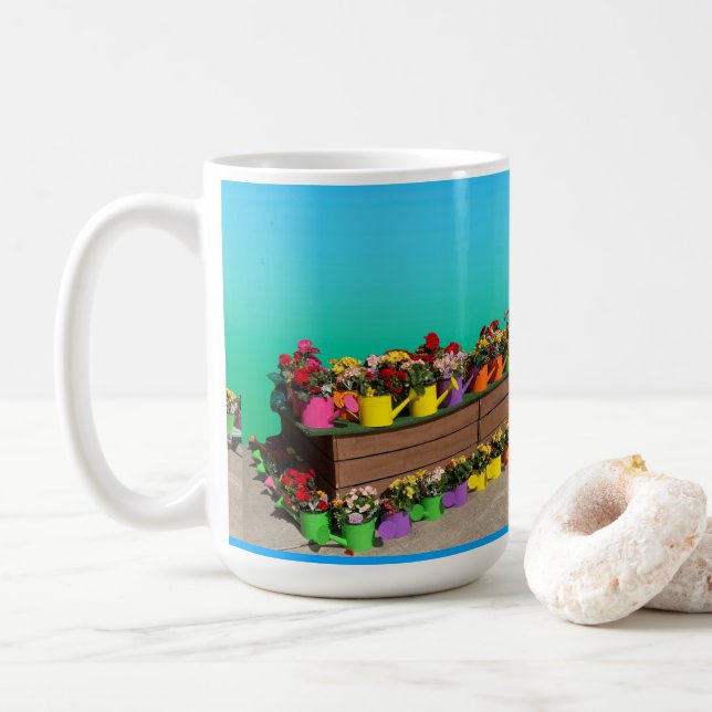 Flowers in a Watering Can Display Coffee Mug (With Donut)