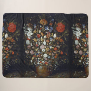 Flowers in a Wooden Vessel Jan Brueghel the Elder  Sherpa Blanket