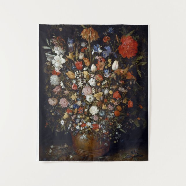 Flowers in a Wooden Vessel Jan Brueghel the Elder Tapestry (Front)