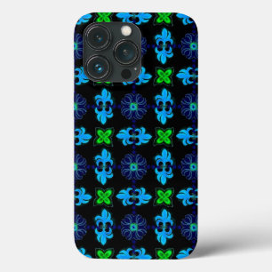 Flowers in Artdeco Retro Style green blue yellow iPhone 13 Pro Case