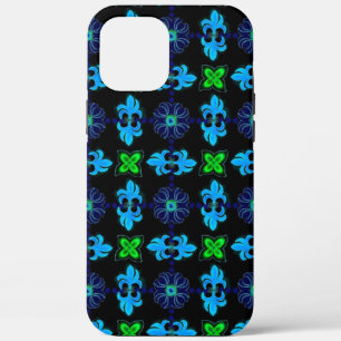 Flowers in Artdeco Retro Style green blue yellow iPhone 12 Pro Max Case