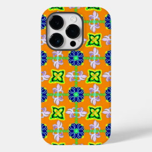 Flowers in Artdeco Retro Style green blue yellow Case-Mate iPhone 14 Pro Case