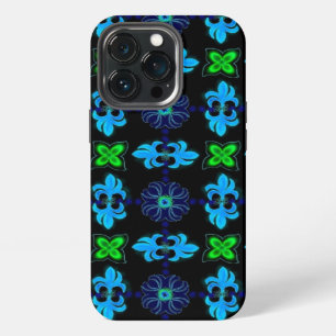 Flowers in Artdeco Retro Style green blue yellow iPhone 13 Pro Case