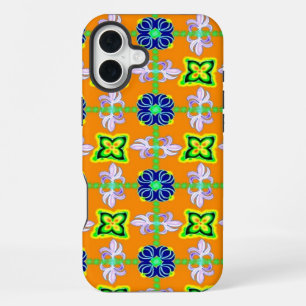 Flowers in Artdeco Retro Style green blue yellow iPhone 16 Plus Case