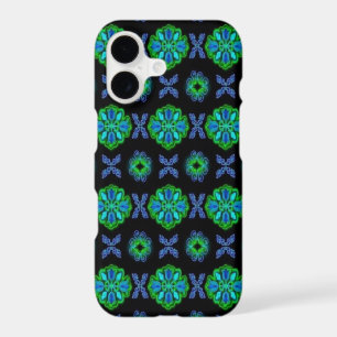 Flowers in artdeco retrolook green and blue