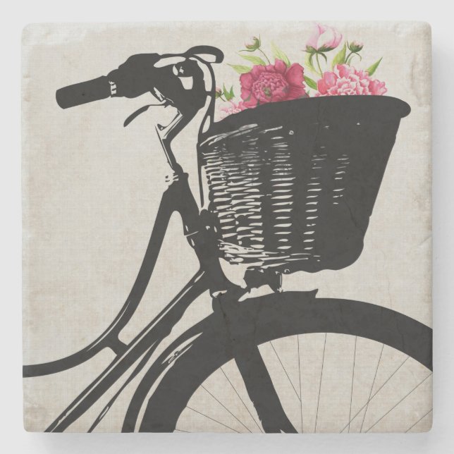 Flowers in Bike Basket Stone Coaster (Front)