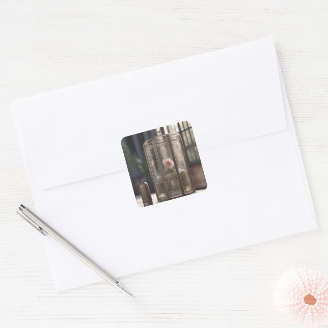 flowers in birdcage square sticker (Envelope)