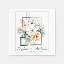 Flowers in Blue Cube-Frame: Wedding Napkins