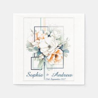 Flowers in Blue Cube-Frame: Wedding Napkins