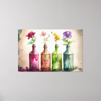 Flowers In Bottles, Floral Print, Floral Art Canvas Print