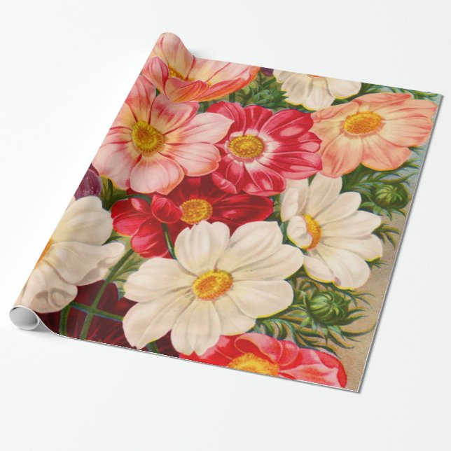 Flowers in Colourful Bloom Wrapping Paper (Unrolled)