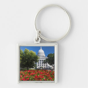 Flowers In Front Of State Capitol Building Key Ring