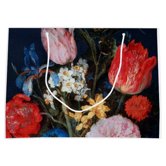 Flowers in Glass Vessel, Jan Brueghel the Elder Large Gift Bag (Front)