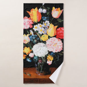Flowers in Glass Vessel, Jan Brueghel the Younger Bath Towel