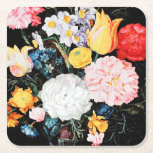 Flowers in Glass Vessel, Jan Brueghel the Younger Square Paper Coaster