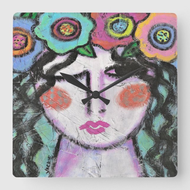 Flowers in Her Hair Square Wall Clock (Front)