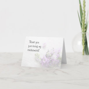 flowers in lavender thank you to bridesmaid card