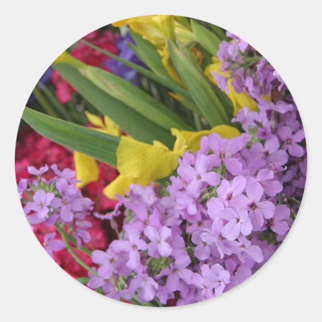 Flowers in Multiple Colours Classic Round Sticker (Front)
