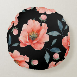 Flowers in night round cushion