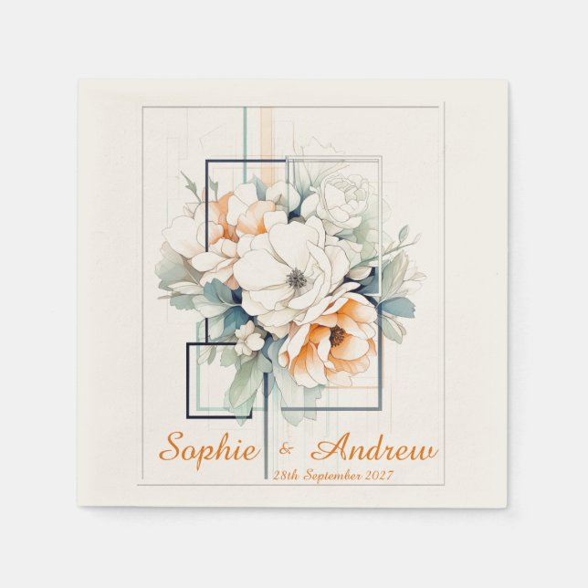 Flowers in orange Cube-Frame: Wedding Napkins (Front)