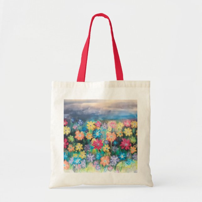 Flowers in Pastels - AI Enhanced - Tote Colour Str (Front)