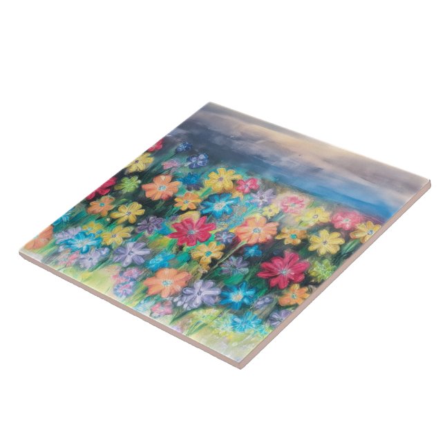 Flowers in Pastels Tile - Original Colours (Side)