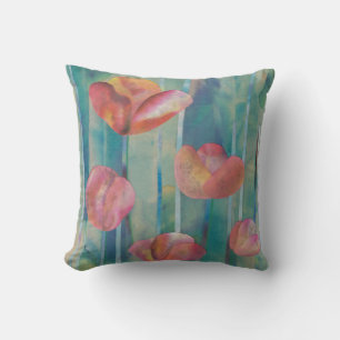 Flowers in the Rain Mixed Media Throw Pillow