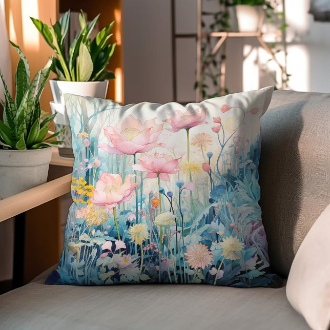  Flowers In The Spring Mid-Century Watercolor Cushion (Creator Uploaded)