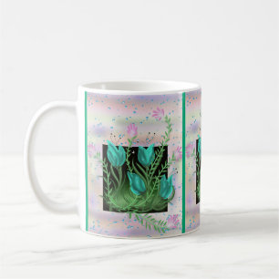 Flowers in the Wall, Teal Personalized Cup