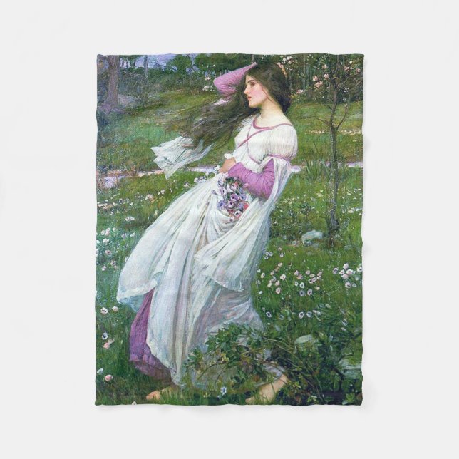 Flowers in the Wind, John William Waterhouse Fleece Blanket (Front)