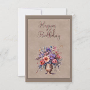 Flowers In Vase Birthday Flat Greeting Card
