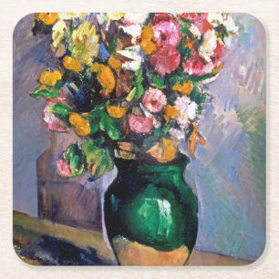Flowers in Vase, Cezanne Square Paper Coaster
