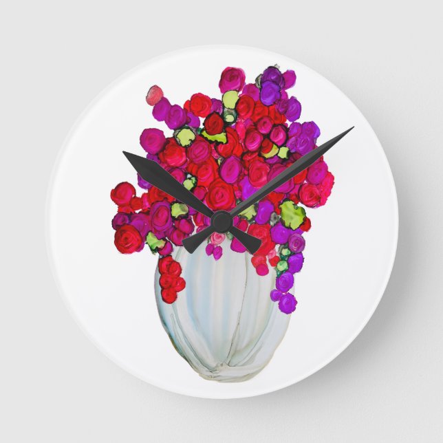 Flowers in Vase Round Clock (Front)