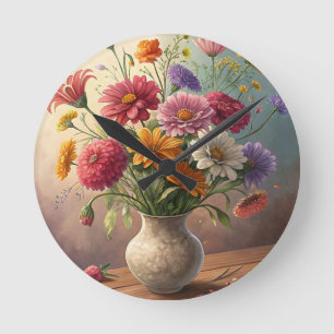 Flowers in vase round clock