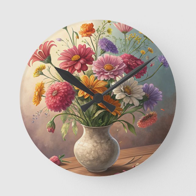 Flowers in vase round clock (Front)