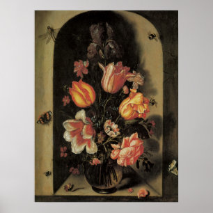 Flowers in Vase, Vintage Baroque Floral Still Life Poster