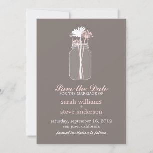 Flowers in Vintage Mason Jar Wedding Save the Date