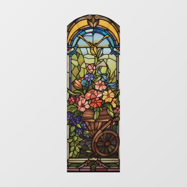 Flowers in Wheelbarrow Privacy Window Cling (Sheet)