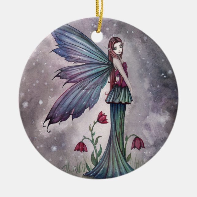Flowers in Winter Fairy Fantasy Art Ceramic Tree Decoration (Front)