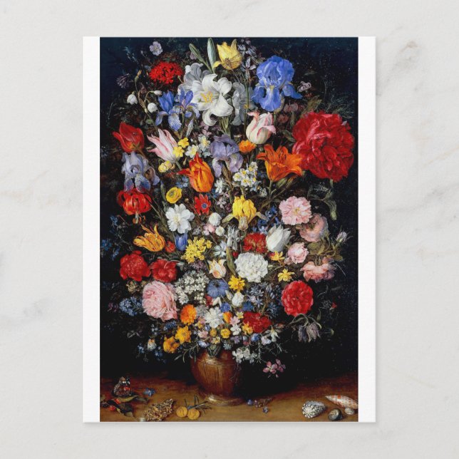 Flowers in Wooden Vessel, Jan Brueghel the Elder Postcard (Front)