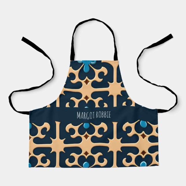 Flowers Isometric BLue Beige 3D Floral Pattern Apron (Front)
