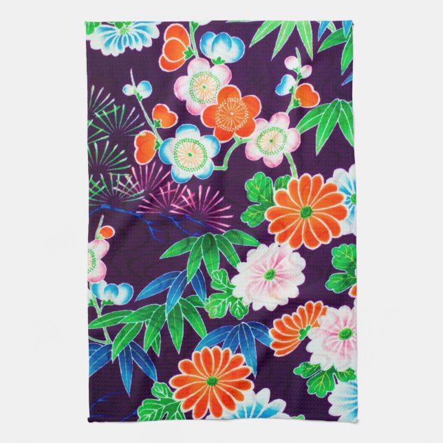 Flowers, Japanese Design Tea Towel (Vertical)