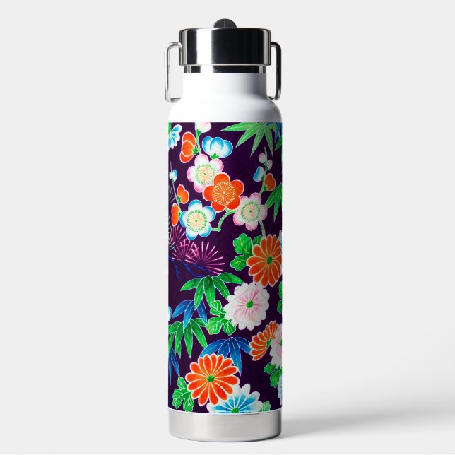Flowers, Japanese Design Water Bottle (Front)