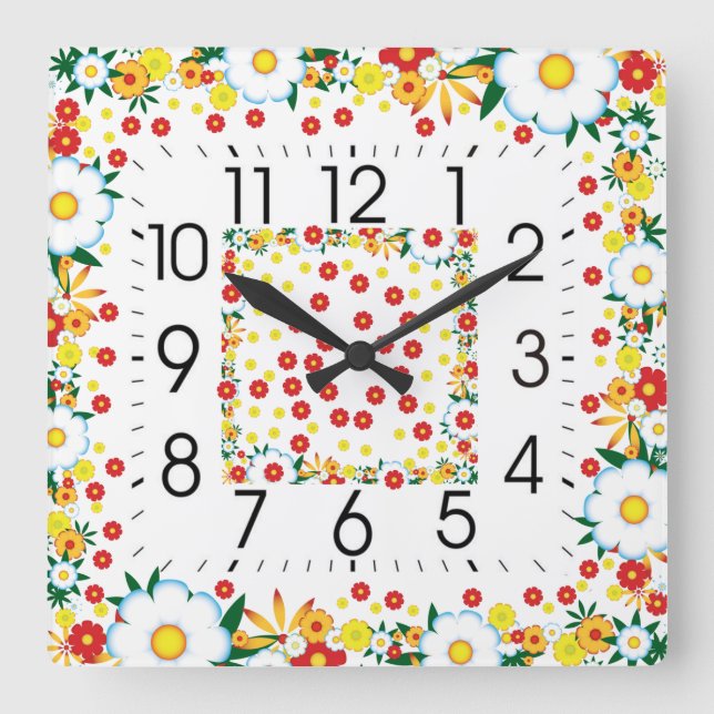 Flowers kitchen square wall clock (Front)
