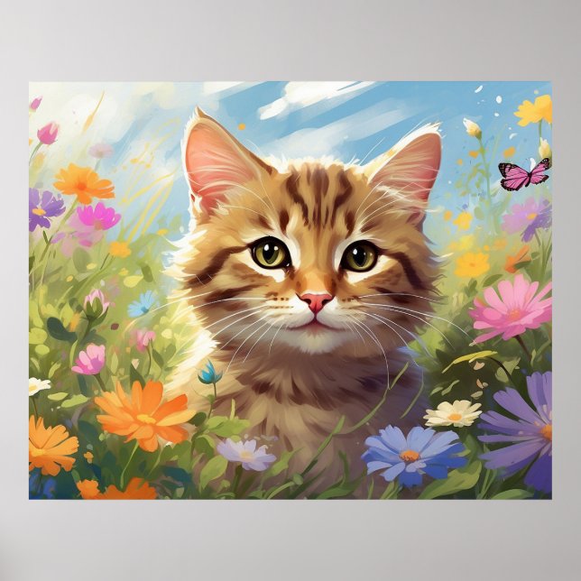 *~*  Flowers Kitty Cat 5:4  Kitten Butterfly AP68  Poster (Front)