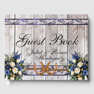 Flowers, Lace & Horseshoes, Blue Ribbon Guest Book
