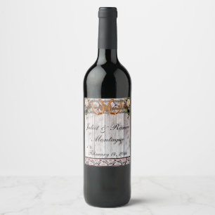 Flowers, Lace & Horseshoes, Burgundy Ribbon Wine Label