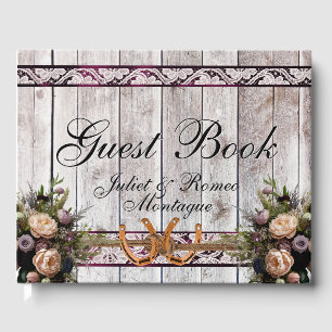 Flowers, Lace & Horseshoes, Purple Ribbon Guest Book