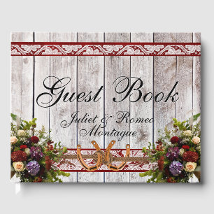 Flowers, Lace & Horseshoes, Red Ribbon Guest Book